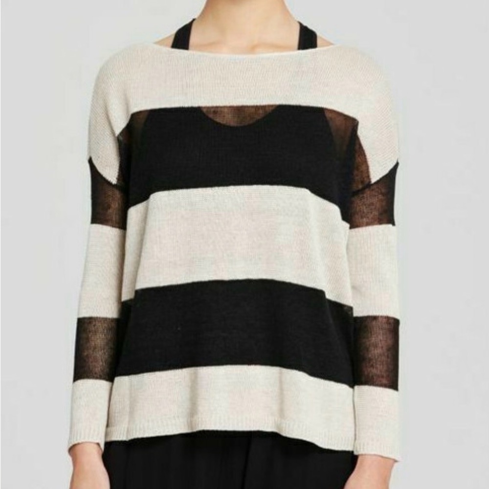 Eileen Fisher organic linen stripe sweater xl
